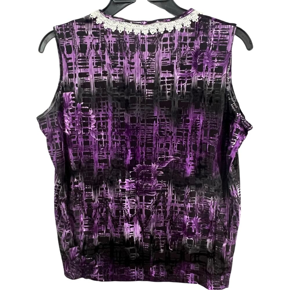 Tan Jay Velvet Burnout Tank Top Womens M Purple Black Lace Whimsygoth Vintage - Picture 5 of 13